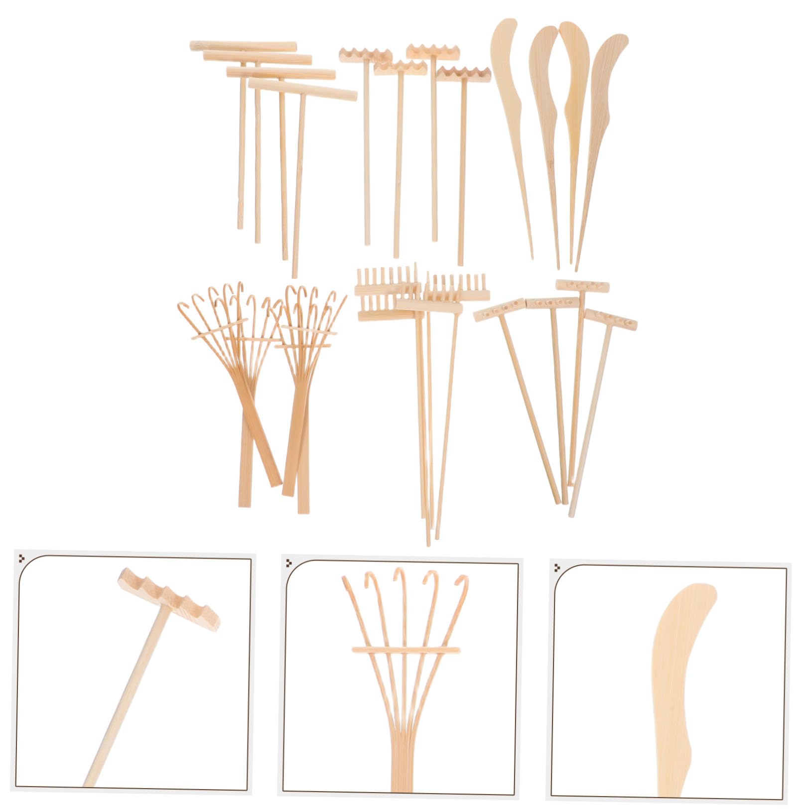 Conjunto Herramientas Mini Rastrillos de Madera para Jardín Zen Accesorios Portátiles para Decoración de Escritorio para Meditación y Jardines Casa u Oficina