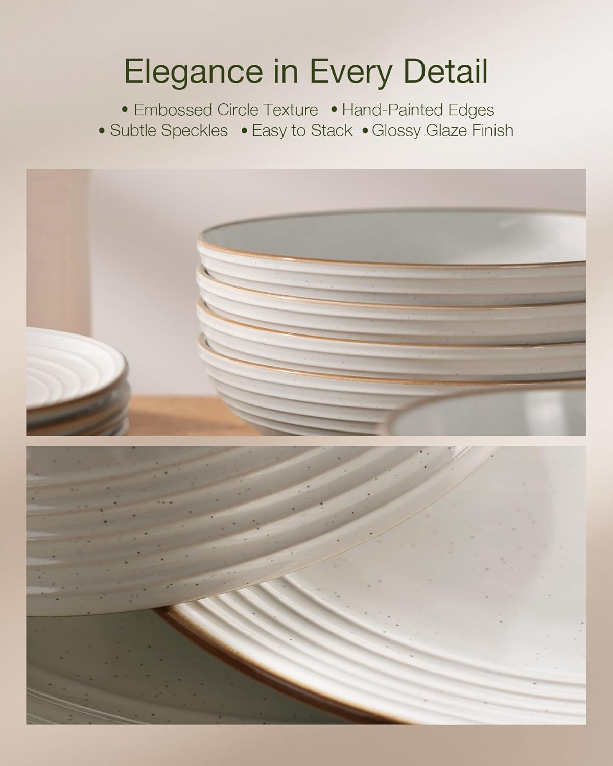 Famiware Jupiter Dinnerware Set, Plates and Bowls Dish Sets for 4 (12 Pieces), Microwave and Dishwasher Safe Stoneware Speckled Tableware, Chip and Scratch Resistant, White - Image 6