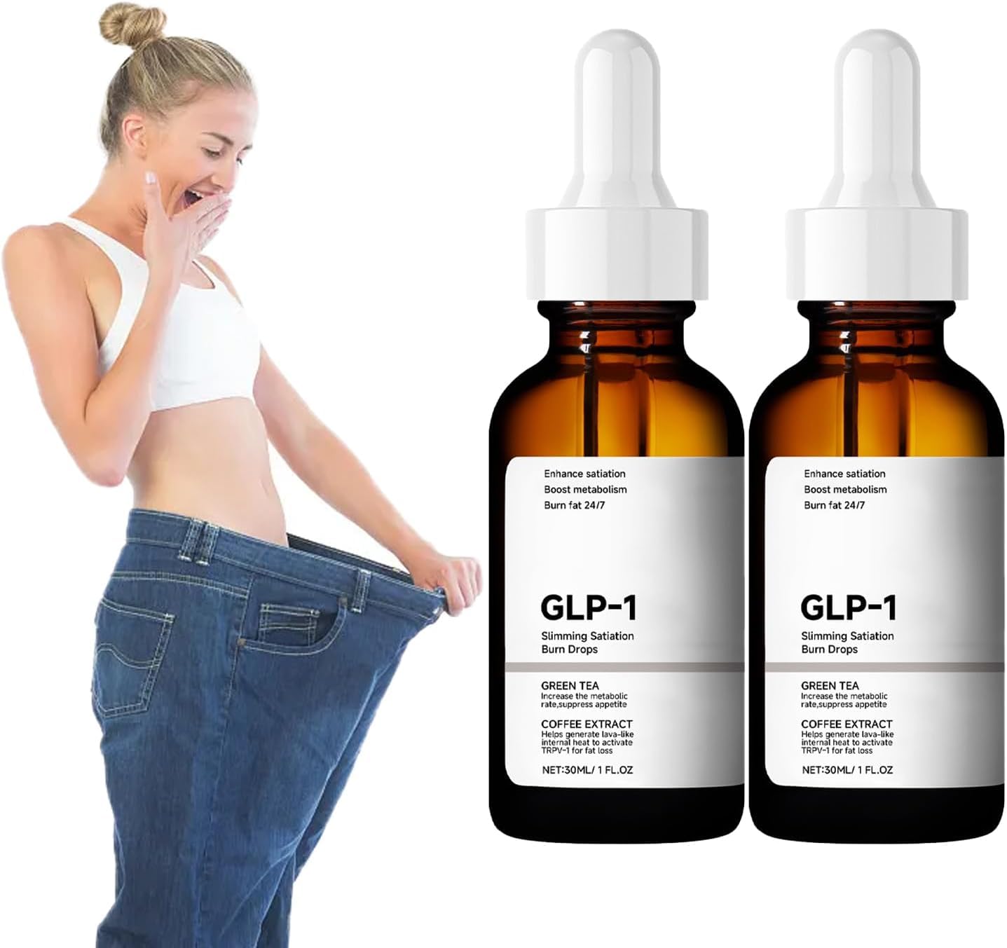 GLP-1 SlimFuse Satiation Burning Drops,Shape Drops, 30ml Slim fit，Stay Beautiful, Energy Burning Drops. (2pcs)