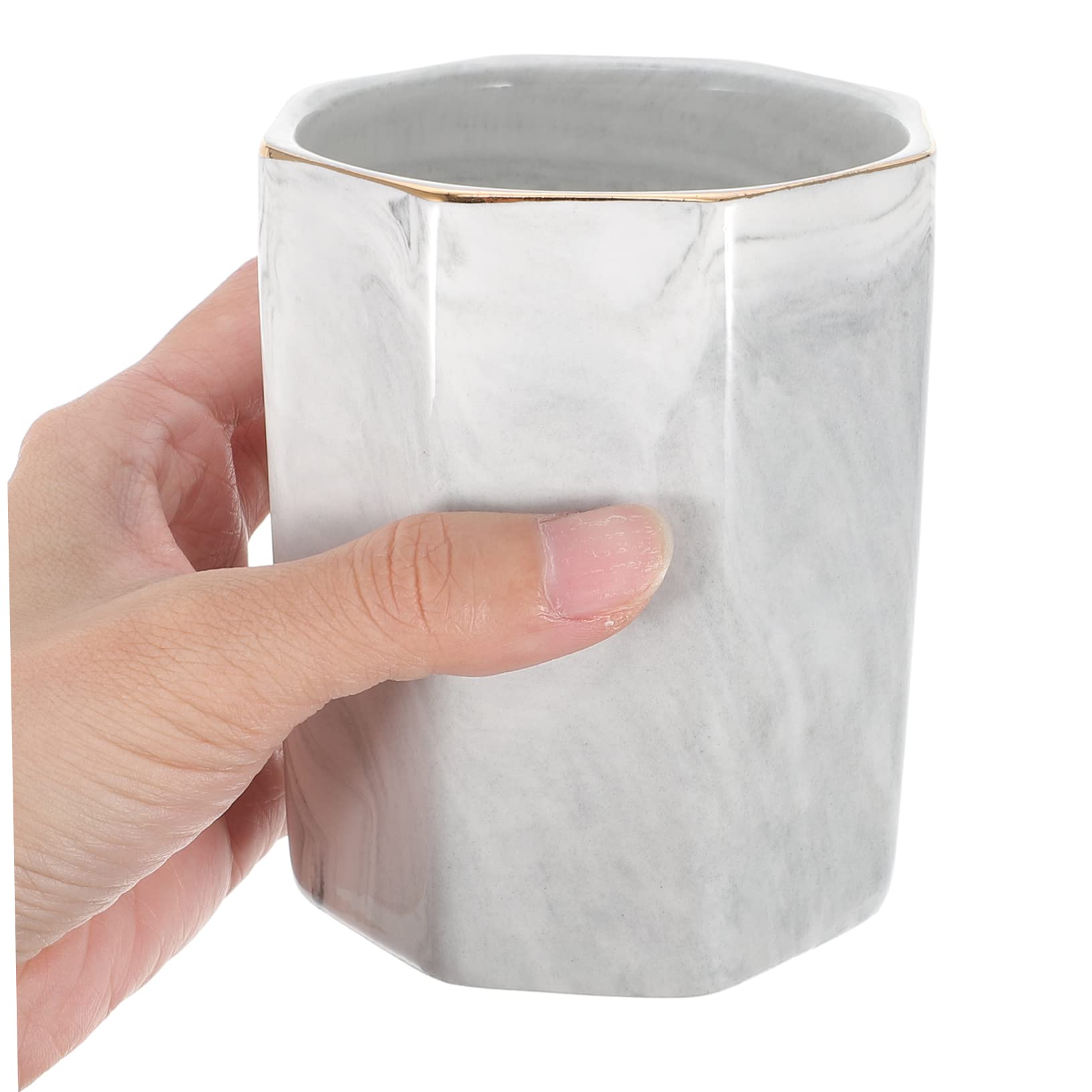 Portapenne Esagonale in Ceramica Effetto Marmo, Elegante