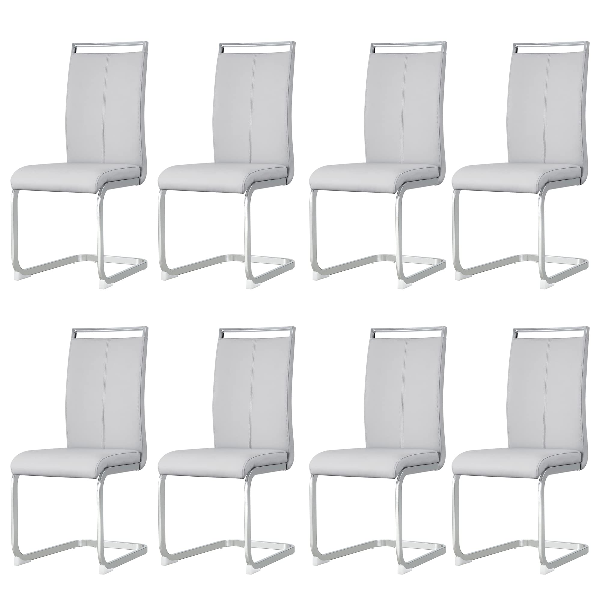 AZmac Modern Leather Dining Chairs Set of 8,Armless Kitchen Chairs,Dining Room Chairs with Upholstered Padded Seat and Sturdy Chrome Legs for Dining