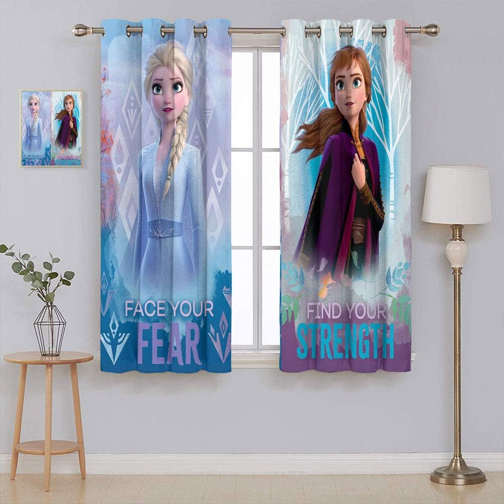 frozen 2 Elsa and Anna Sister Grommet Blackout Curtains Teen Room Decor Polyester Curtains Home Decor Window Curtains 42x63 Inch
