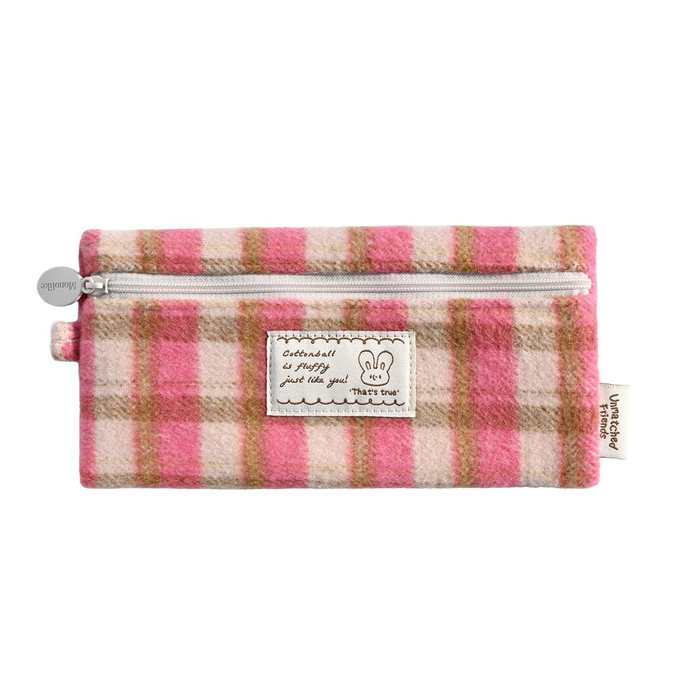 Monolike Unmatched Friends Old Check Pencil Case, Hot Pink - Pencil Pouch, Portable Pencil Bag, Pencil Case, Office Pouch case, Cushion, Soft, Vintage