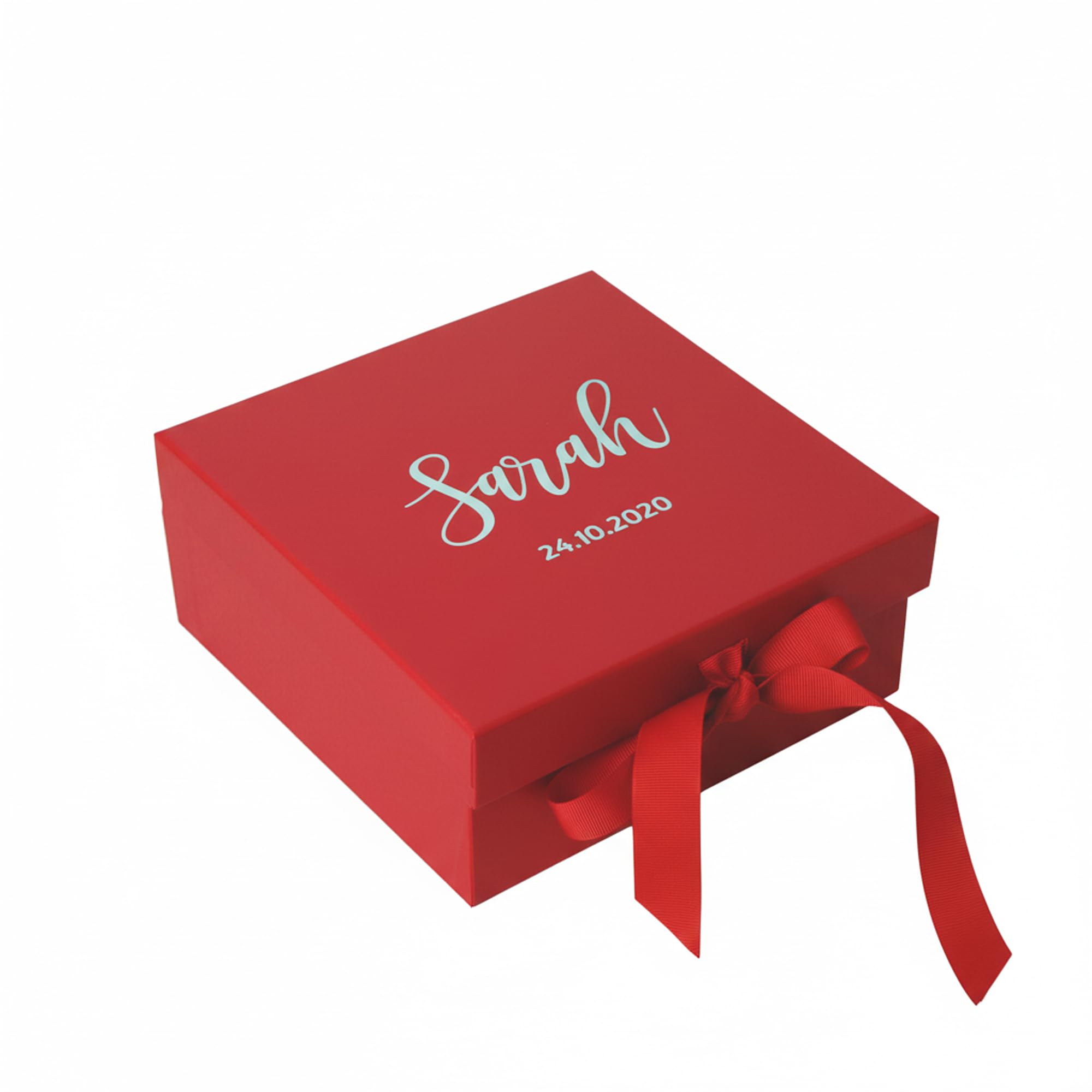 Pink Positive Personalised Gift Box with Real Foil Name, Custom Gift Box Ideal for Bride, Bridesmaid, Birthdays (Red Ribbon)