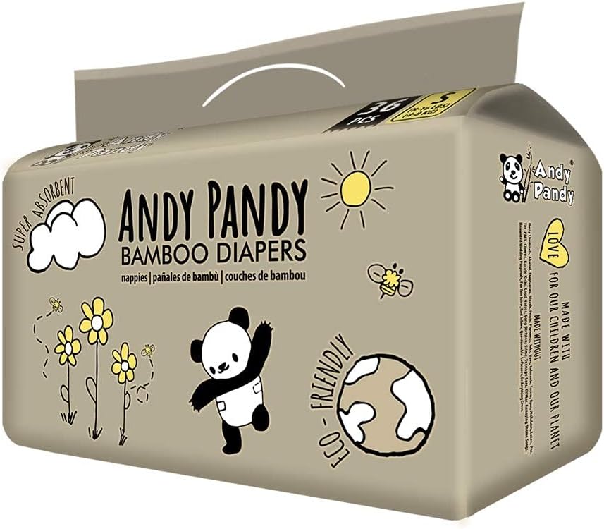 Andy Pandy Bamboo Disposable Diapers Small, White, 8-16 lbs, 36 Count