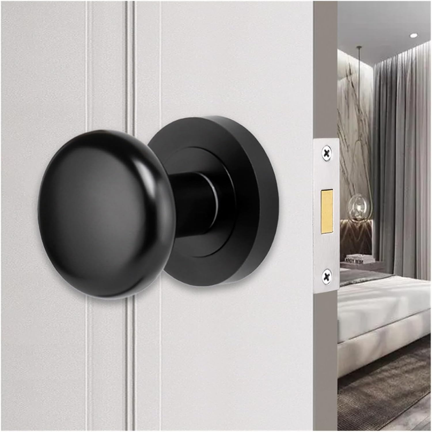 Invisible Door Lock Single-Sided Lock Black Magnetic Silent Bedroom Room Solid Wood Door Lock Round Hidden Lock