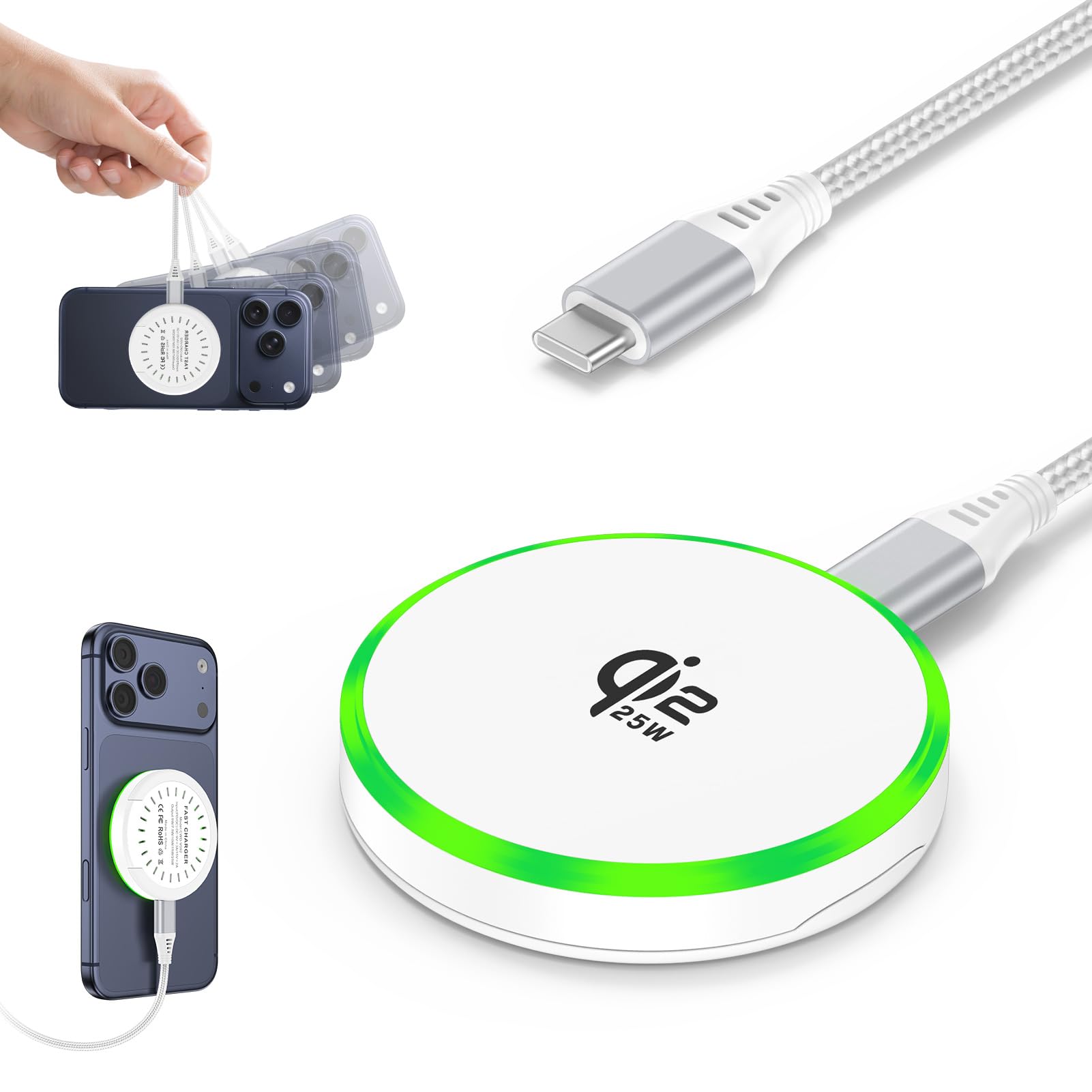 MagSafe充電器 25W Qi2認証 ワイヤレス充電器 マグネット式 急速充…