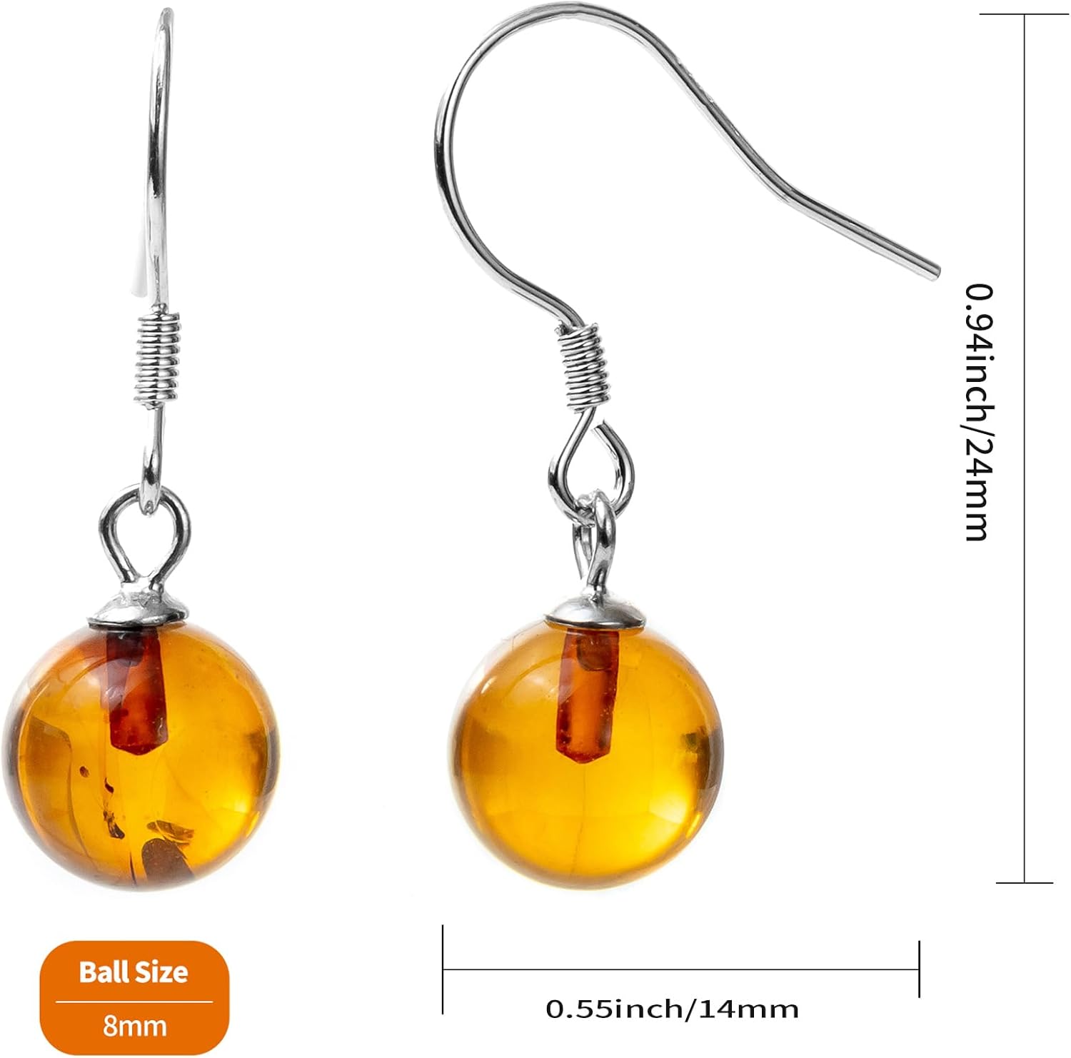 Amber Sterling Silver French Hook Drop Earrings for Women - Image 2