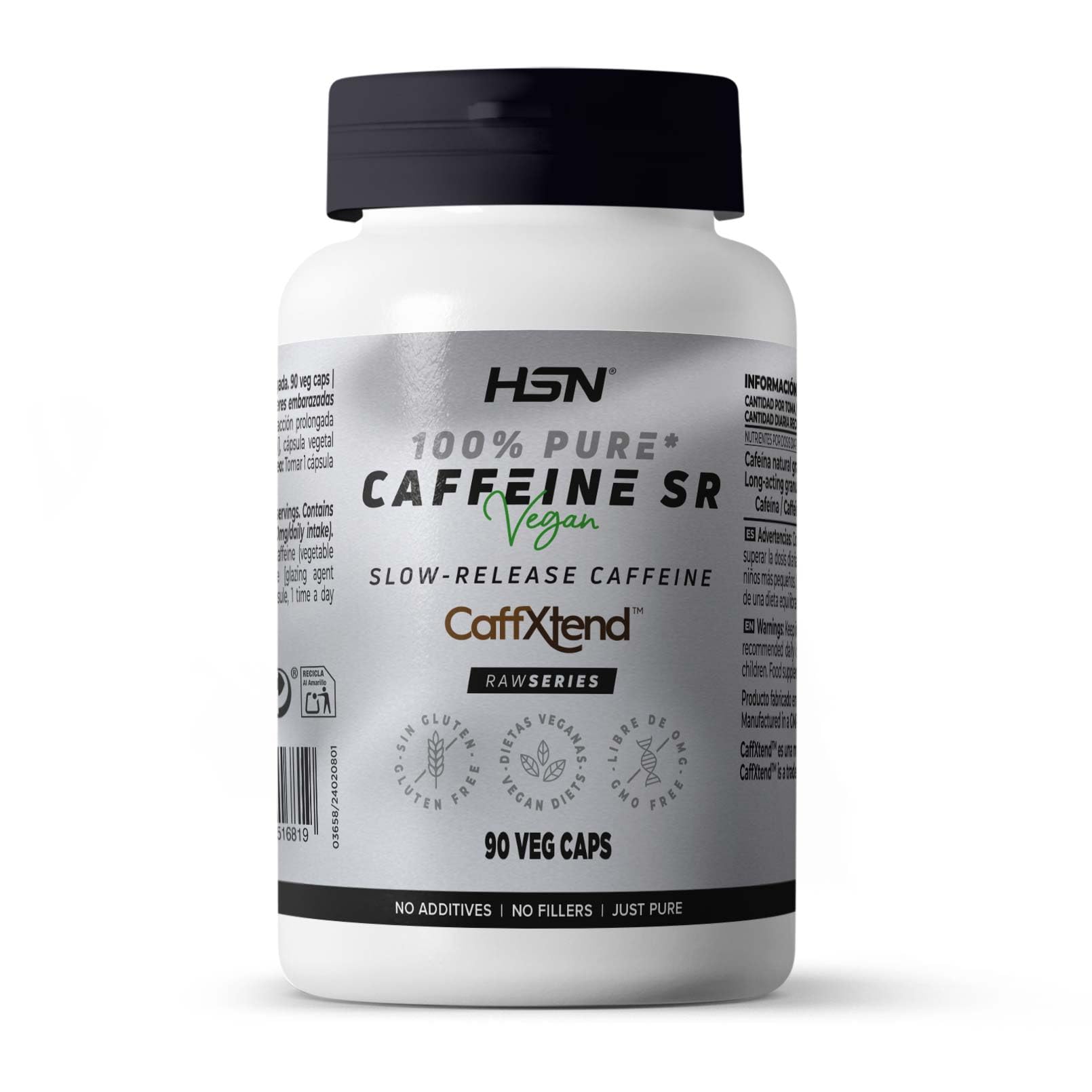 HSN Cafeína de Liberación Lenta CaffXtend® (200mg Pura Cafeína por Toma) | 90 Cápsulas de Efecto Duradero Hasta 12 Horas | SIN Aditivos | No-GMO, Vegano, Sin Gluten
