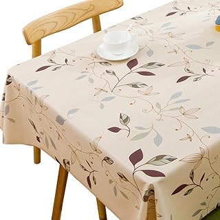 TruDelve Heavy Duty Vinyl Tablecloth Beige Plastic Table Cloth Waterproof Wipeable Oilcloth Tablecloths for Rectangle Tables (54'' x 72'', Leaves)