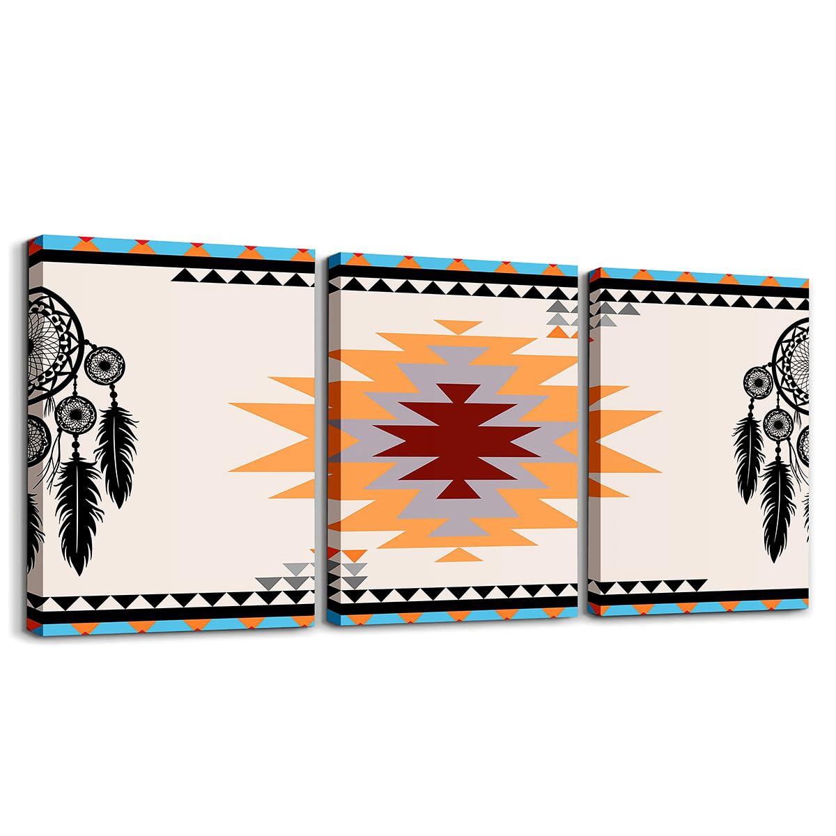 LMYSXAOZ 3Pcs Unframed Beige Rustic Western Canvas Wall Art Southwestern Aztec Office Artwork Posters Exotic Ethnic Pictures Bathroom Bedroom Dinning Room Boho Painting 12x16inch