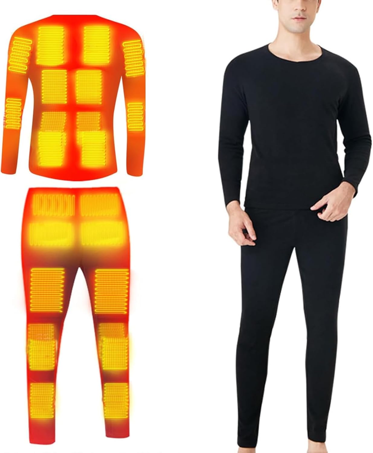 Heated Thermal Underwear with 24 Heating Zones,USB Electric Heated Underwear Shirt for Hunting,Outdoor Working
