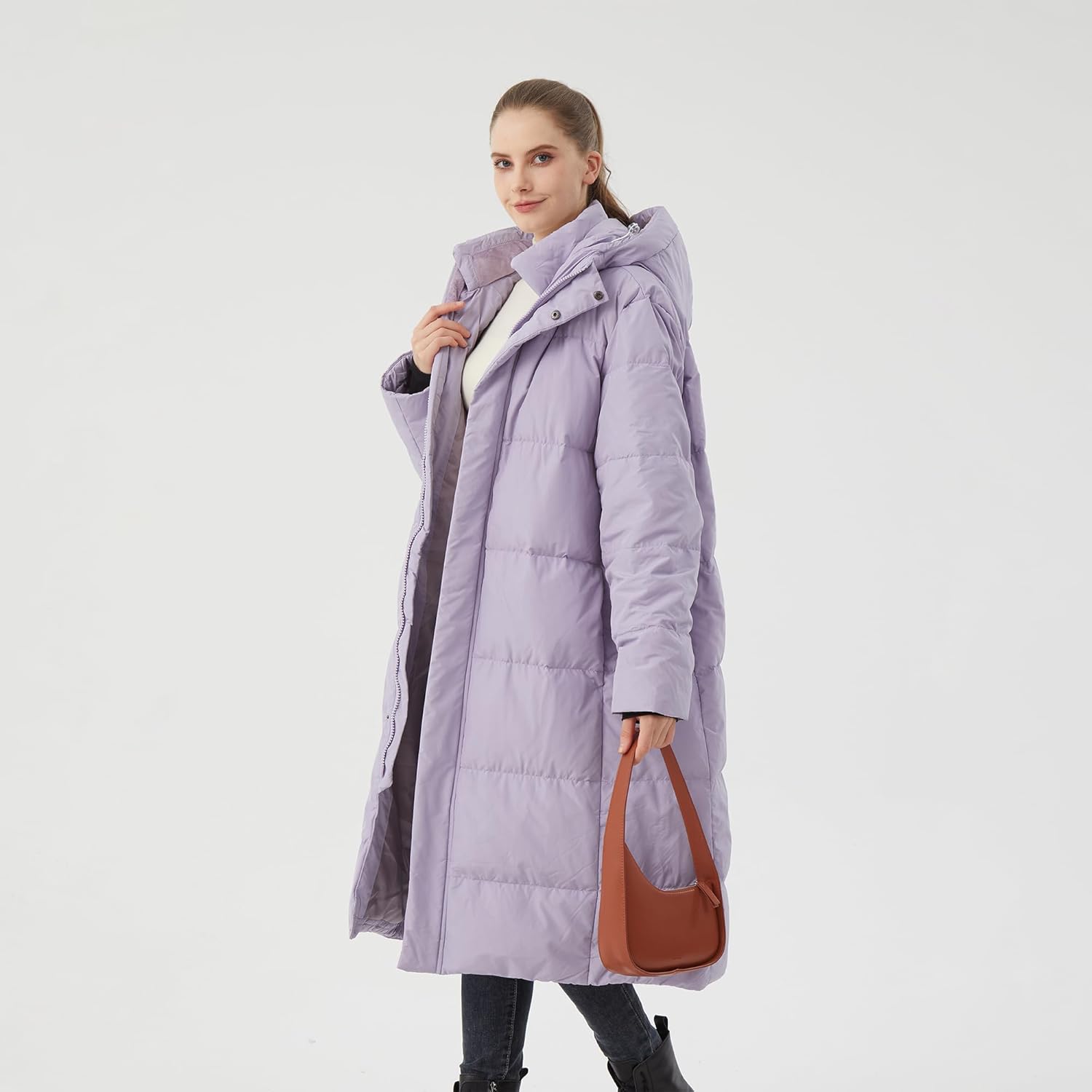 Women's Long Down Jacket with Hood 90% White Duck Down Puffer Coat Warm Winter Oversized Outerwear - Image 2