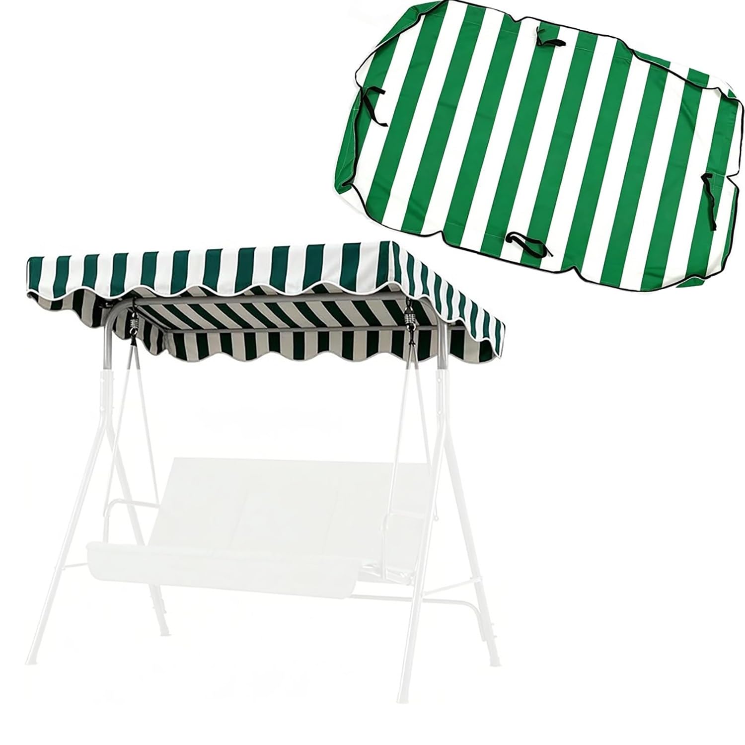 YCXHGK Stripe Porch Swing Canopy Replacement Fabric, Outdoor Waterproof Swing Top Cover Replacement, Sun Shade Awning Cover for Garden Yard Park Porch(Green,170x115cm/67.0x45.3in)