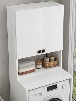 SUSA Çamaşır Makinesi Üst Dolabı | Çok Amaçlı Banyo ve Çamaşır Odası Düzenleyici | Raflı Kapaklı Depolama Dolabı