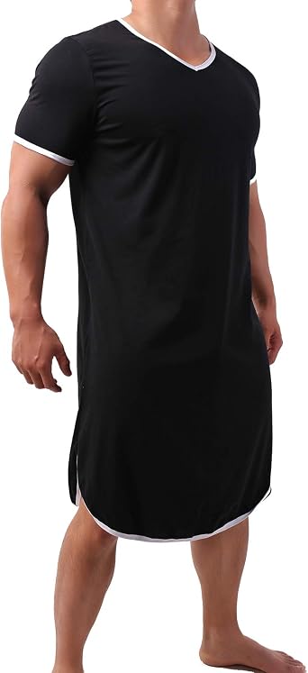 YUFEIDA Mens Nightshirt Cotton Nightwear Comfy Nightgowns Short Sleeve Loose Pajama Sleep Shirt