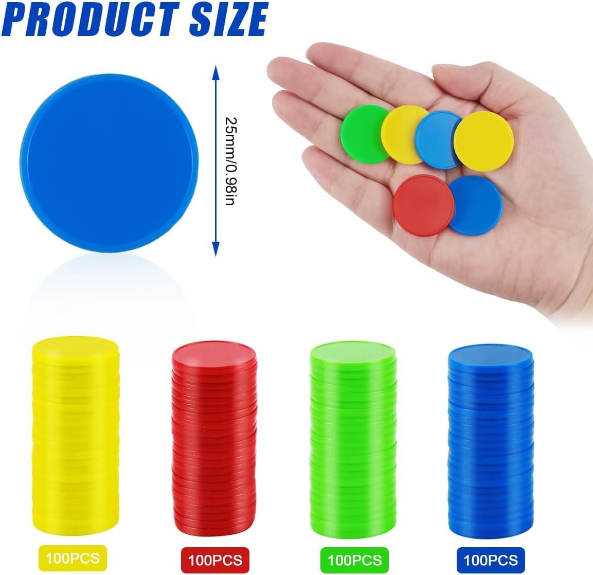 400 Fiches Poker, 4 Colori da 0,98Pollici Gettoni di Gioco in Plastica, Conta Le Patatine, Giochi di Carte Fiche, per Imparare Calcoli Matematici, Giochi di Bingo, Ricompensa Chip da Gioco