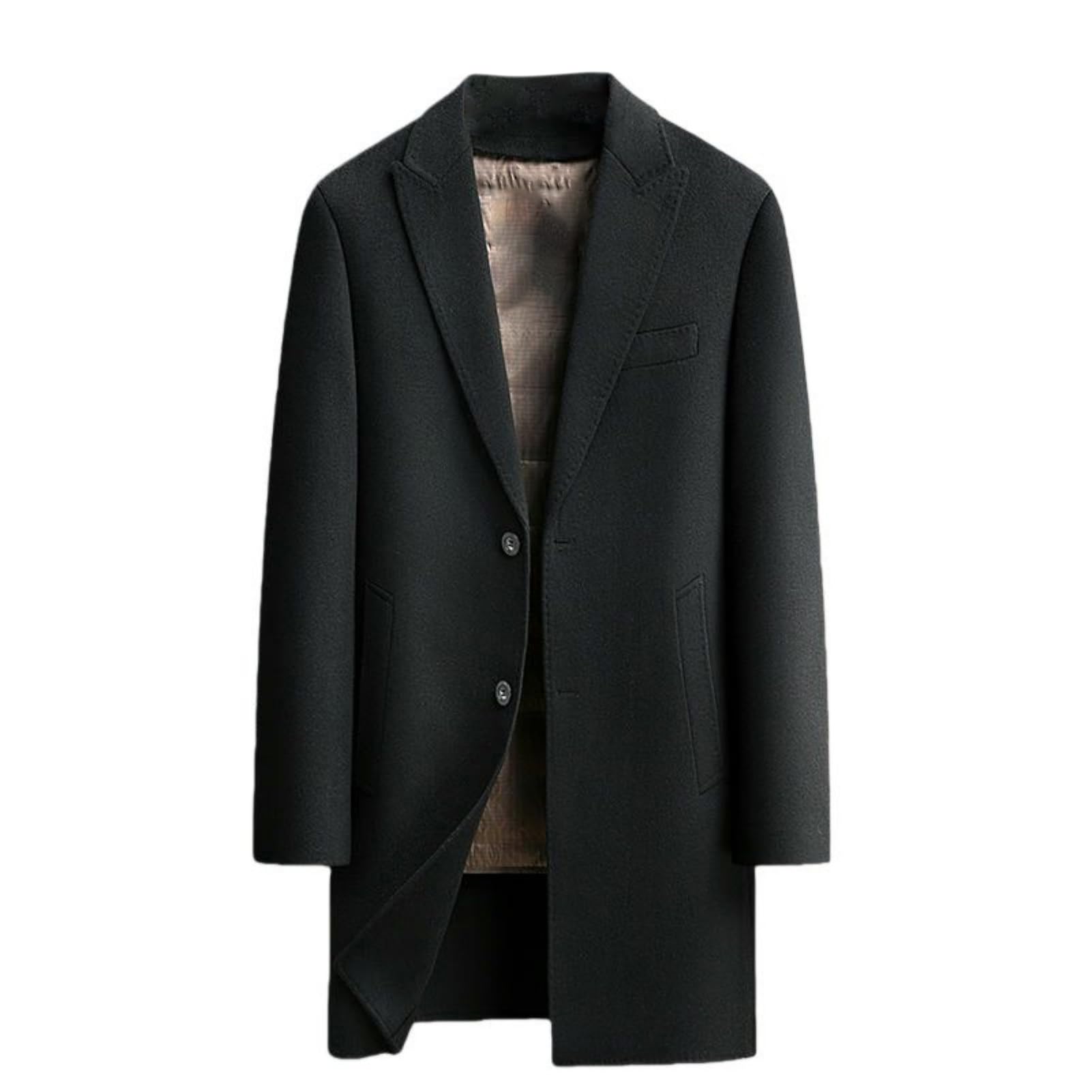 Trench da uomo in lana spessa su entrambi i lati con fodera rimovibile per autunno inverno