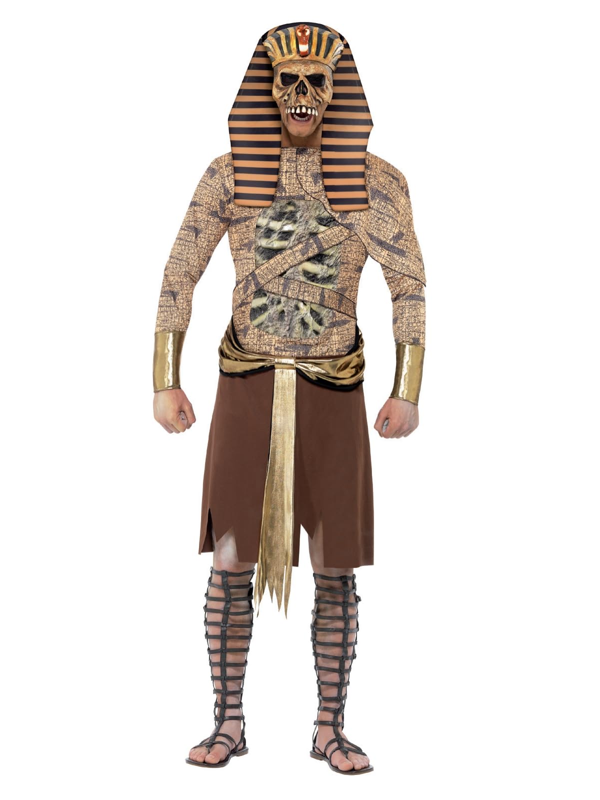 Smiffys Zombie Pharaoh, Gold with Tabard, Arm Cuffs & Headpiece, Legends & Myths Fancy Dress, Adult Dress Up Costumes