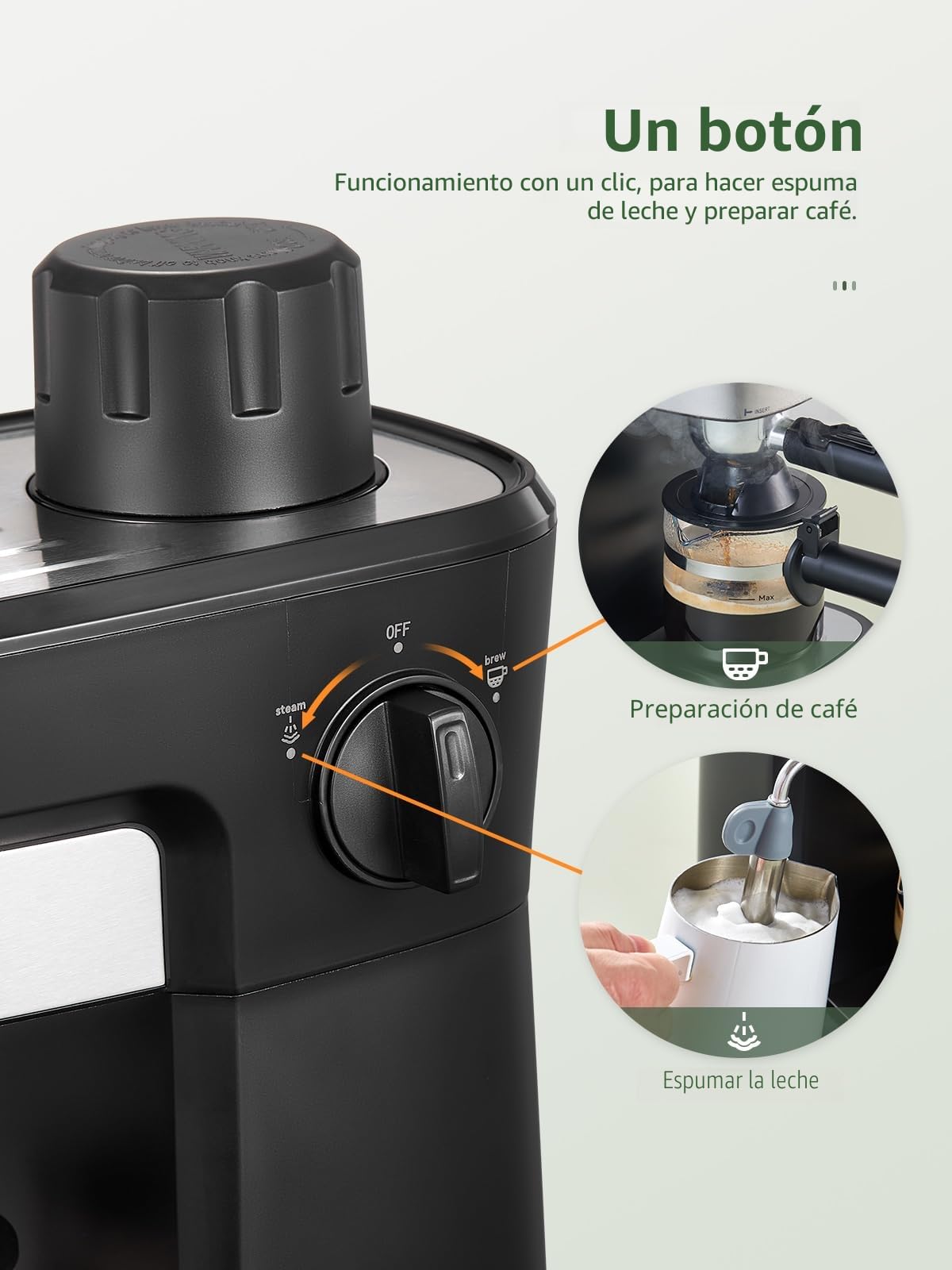 Reemix Máquina de Café Espresso Manual 6 Bar para Café Molido, Cafetera Compacta con Función Vapor y Espumador de Leche, Cappuccino Cremoso, Calientatazas, Jarra de Cristal, Negra