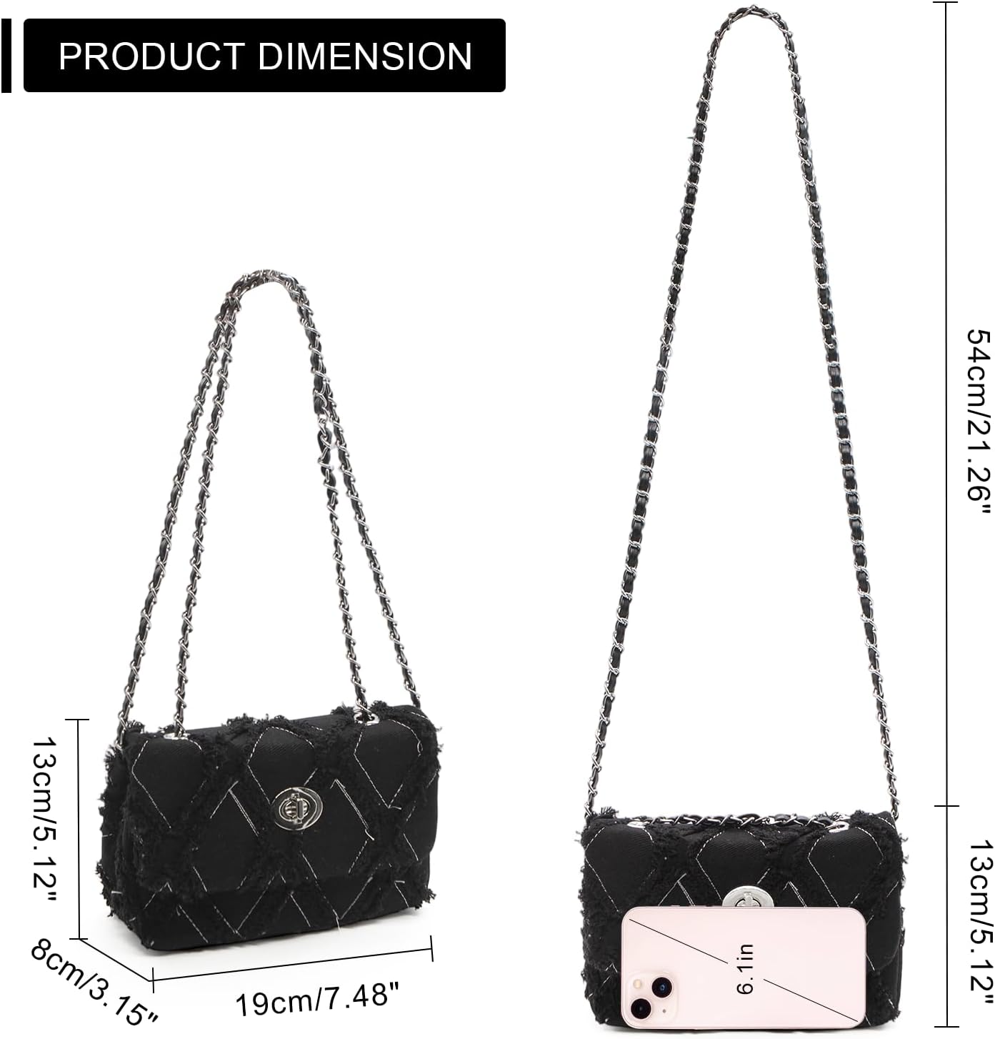 Long Keeper Denim Shoulder Bag for Women Small Tassel Clutch Purse Crossbody Handbag with Chain Strap for Formal Party Travel - Image 3