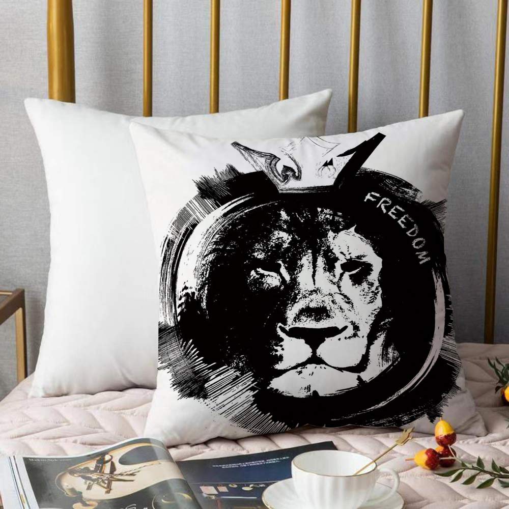 Nuovo Moda Morbido Copricuscino,Leone, re della foresta Testa di leone Ritratto Libertà Abbozza,Poliestere/Cotone Decorativo Fodera Quadrata per Cuscino per Divano Camera da Letto Casa Auto 45x45cm