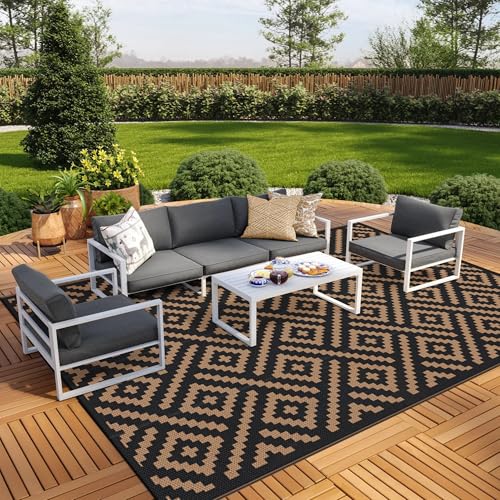GENIMO Outdoor Rug, Waterproof Plastic Rugs 10'x14' for Camping Black Brown by GENIMO - Used condition - Image 2