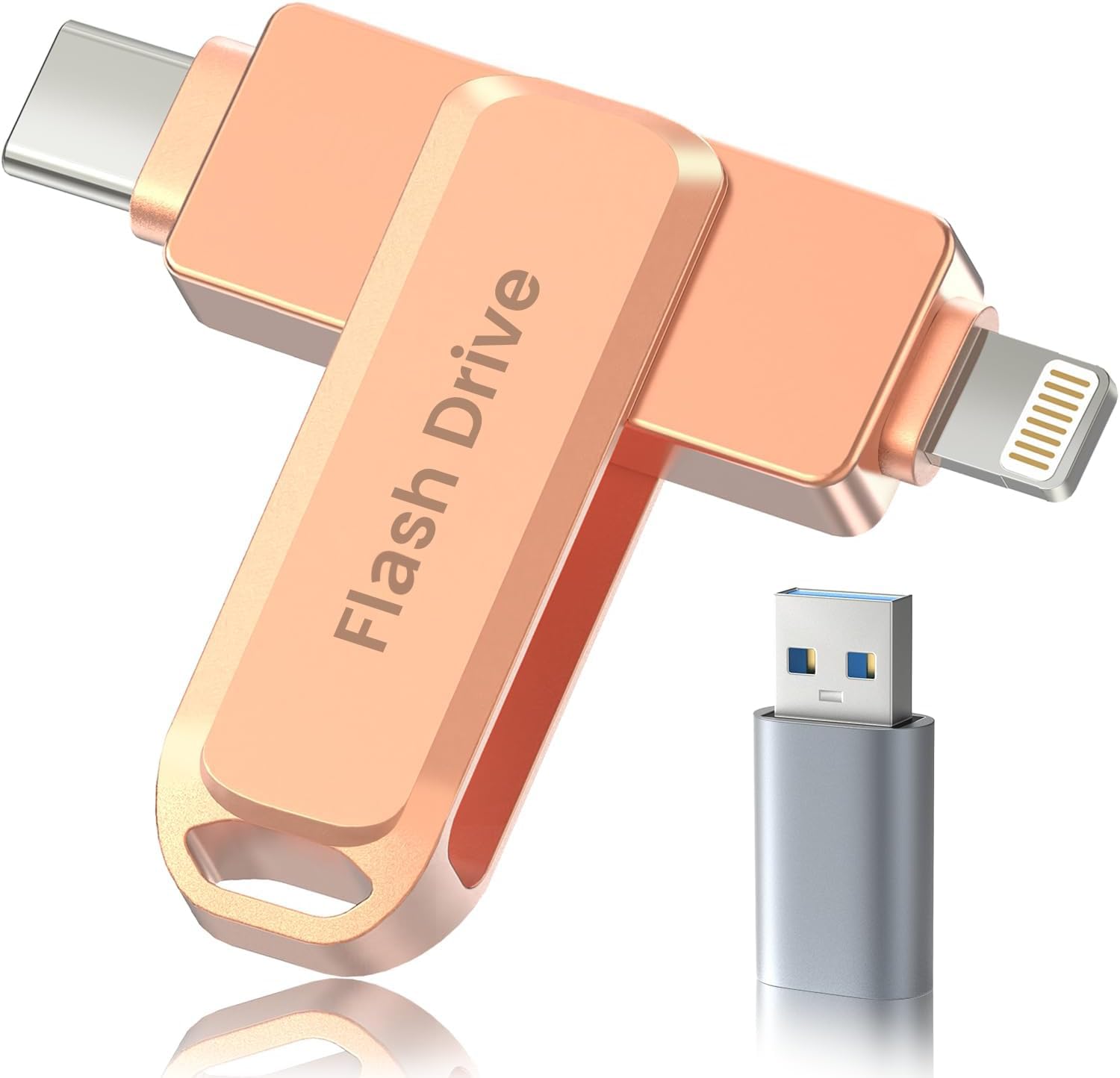 Unidad USB de 512 GB con certificación MFI (rosa), compatible con iPhone, iPad, Android y PC, unidad flash portátil 3 en 1, memoria USB para almacenamiento de datos con ~ 484 GB de espacio disponible