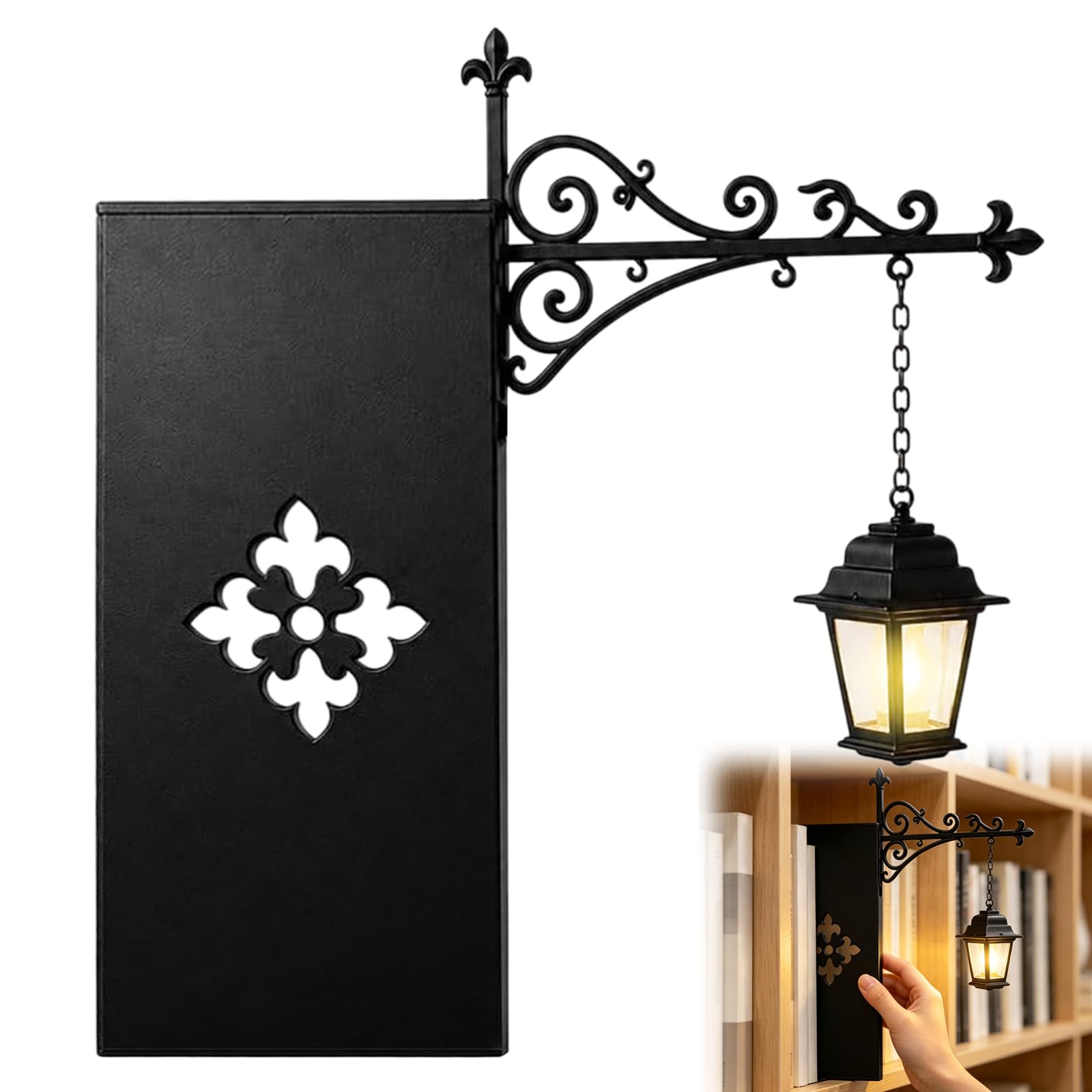 A Little Library Lantern-Decorative Bookshelf Lighting, Vintage Library Lantern Bookshelf Lamp For Bookworms, Mini Books Nook Lamp, Led Nightlight, Desk Decoration (A)