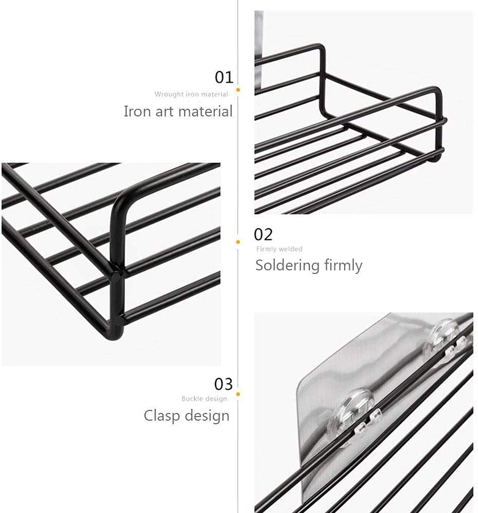 AP SALES Metal Multipurpose Kitchen Bathroom Shelf Wall Holder Storage Rack Bathroom Rack Storage Box Strong Magic Sticker Shower Rack Shelf Black 4