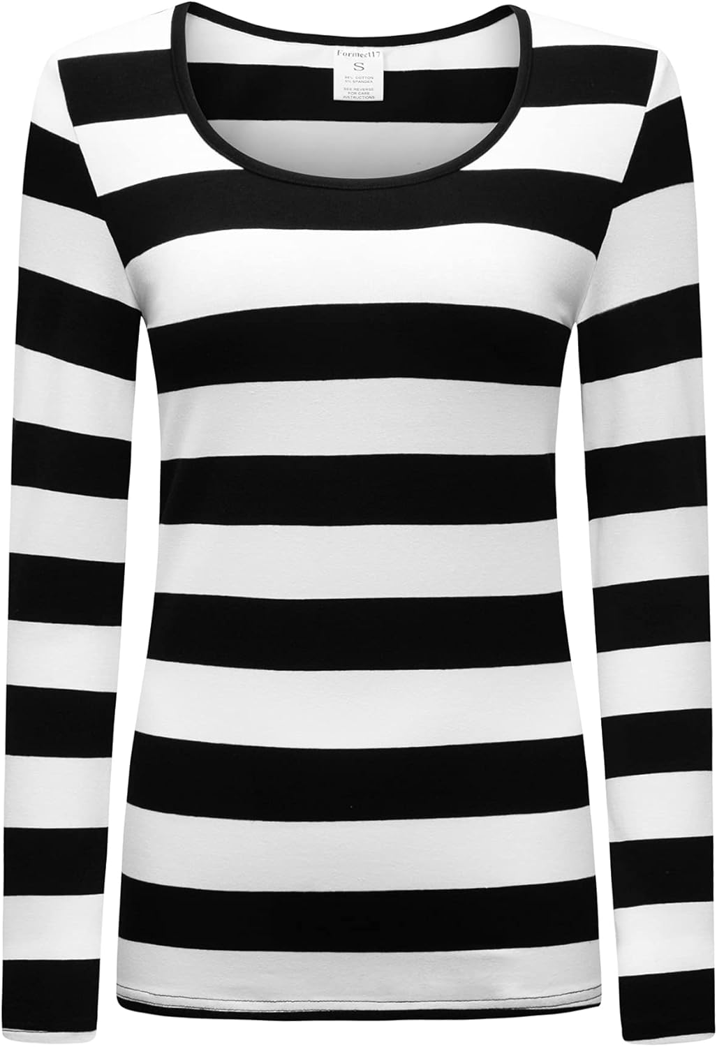 Formeet17 Women’s Long Sleeve Striped T-Shirt Stretchy Comfy Scoop Neck Shirt