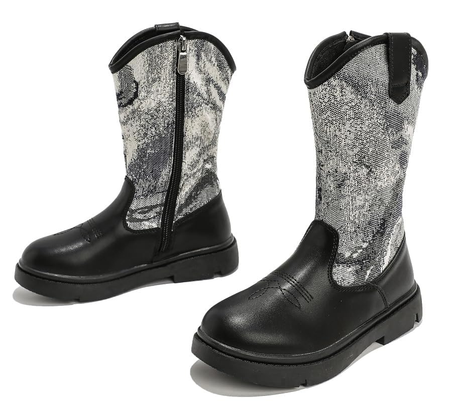 kkdom Boys Girls Cowgirl Cowboy Western Boots Mid Calf Horseback Riding Boots2