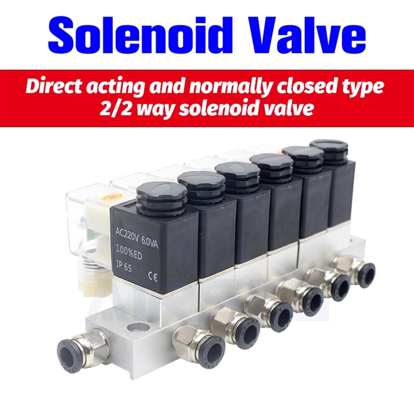 Válvula solenoide neumática de 2 vías PNEUMAT, Normalmente Cerrada, 12 V, 24 V y 220 V, 2V025-08(6 Combinations)