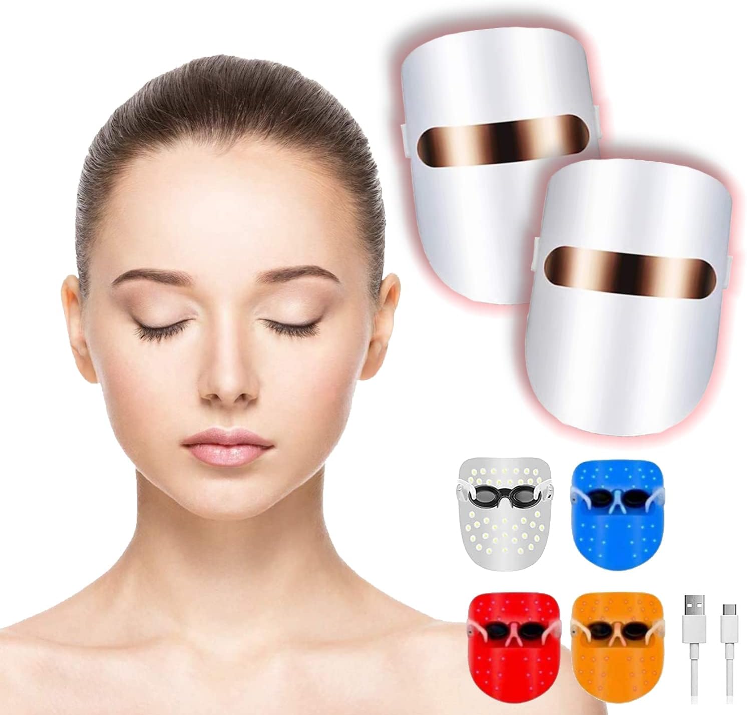 Face Mask LED Photon Lamp Device Spectral Skin Rejuvenation Skin Whitening Firming Mask Acne Treatment Anti-Wrinkle Face Skin Care Individual Lights of Red/Blue/Orange1