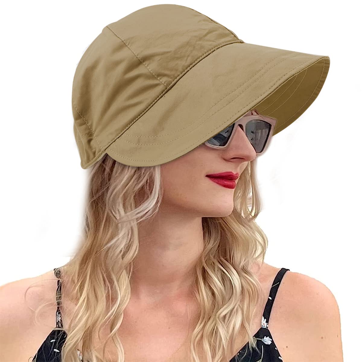 PALAYBucket Hat for Women Sun Protection Wide Brim Beach Hat Sun Hats for Women, Fashion Lightweight Quick Dry Summer Cap - Adjustable Drawstring Closure, Khaki