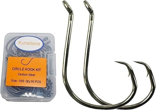 Ganchos de pesca circulares de agua salada, 40-100 piezas de 10-120 de tamaño grande para ganchos de pulpo y bagre, acero de alto carbono