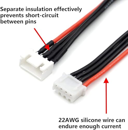 Miniatura 2 de JST-XH 3S Cable de extensión de enchufe de equilibrio 7.874 in 5 PCS para LiPo batería Balance Carga 22AWG Silicona