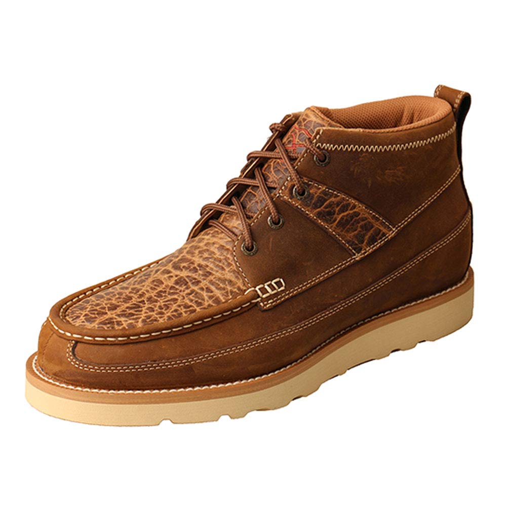 Twisted X Men's 4" Wedge Sole Boot, Round Toe with CellSole, Distressed Saddle &amp; Cognac, 14 W