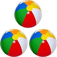 4E's Novelty 3-Pack 20-Inch Inflatable Beach Balls for Kids - Rainbow Pool Toys for Toddlers, Beach Parties & Backyard Fun
