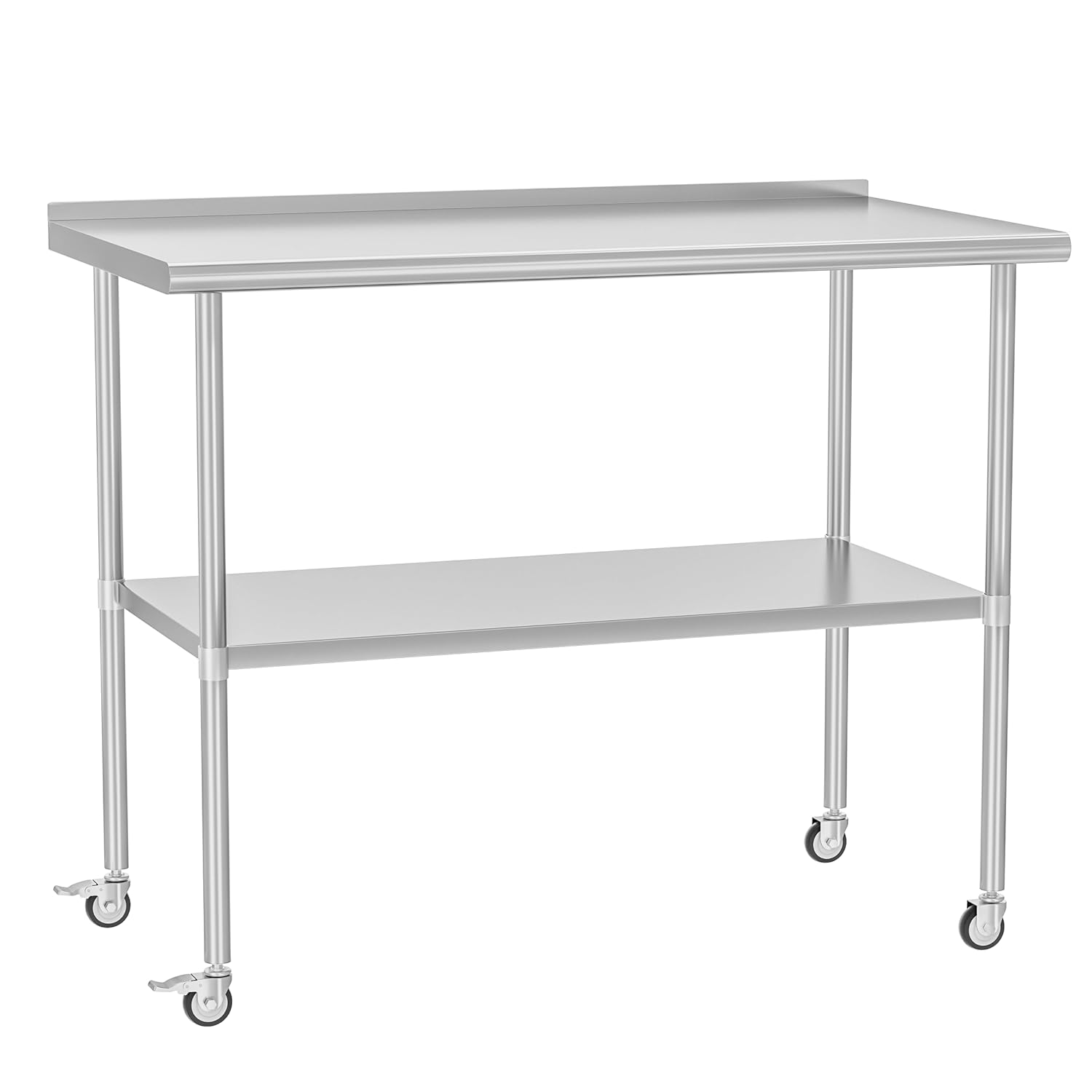 stainless steel table with wheels 30 x 48 inches metal prep table with backsplash & adjustable undershelf, stainless table for commercial kitchen, outdoor, restaurant, hotel & garage backsplash & wheels 30 x 48 inch