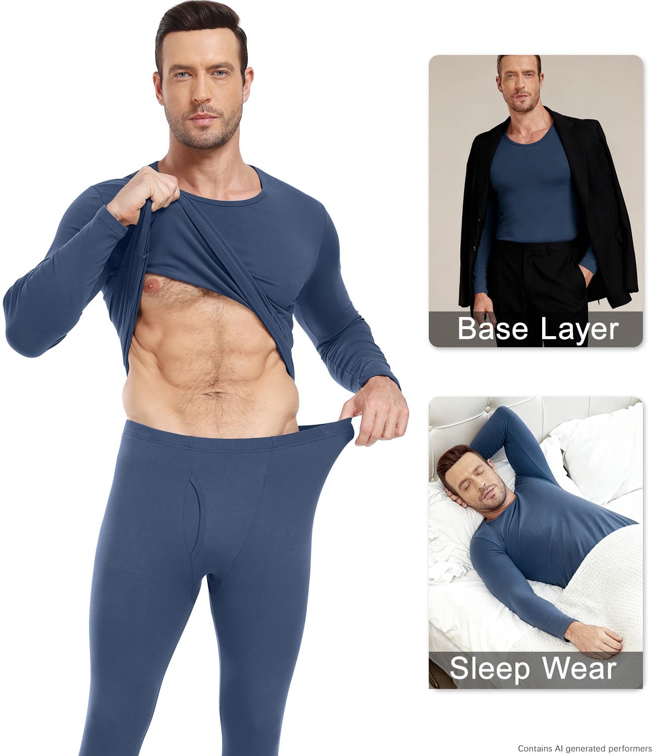 wirarpa Conjunto térmico de algodón para Hombre: Capa Base cálida, Parte Superior Ligera de Manga Larga y Pantalones de Pijama