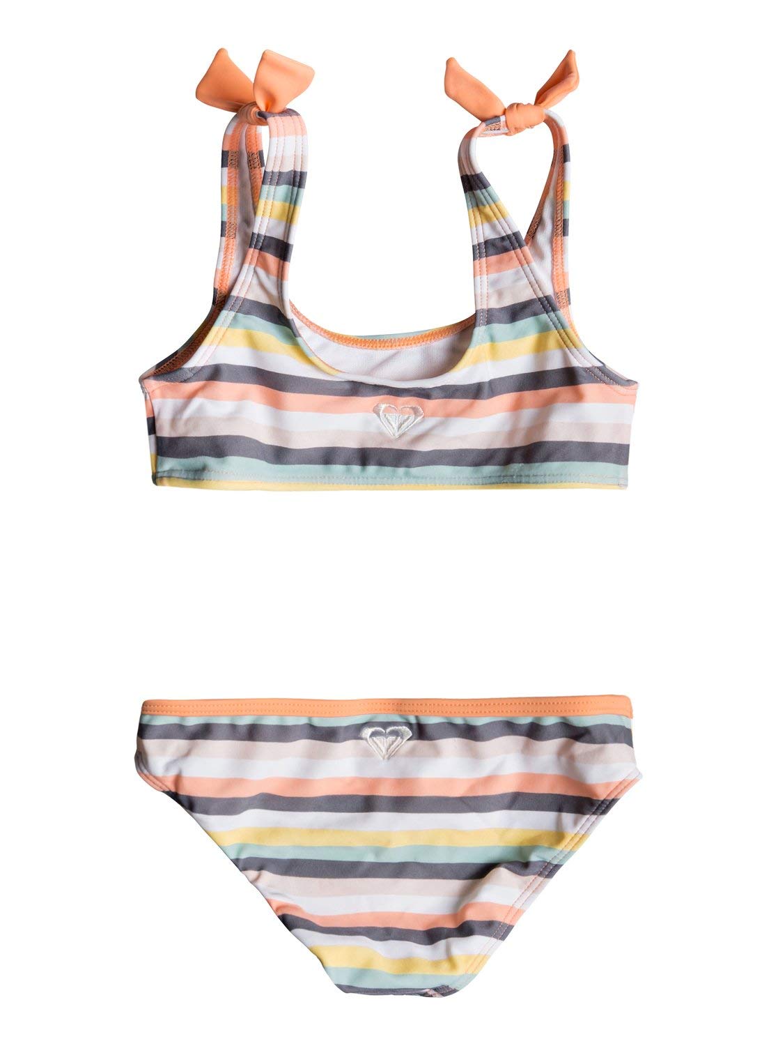 Roxy Girls' Lets Go Surfing Athletic Swimsuit Set, Salmon Candy Stripes, 2