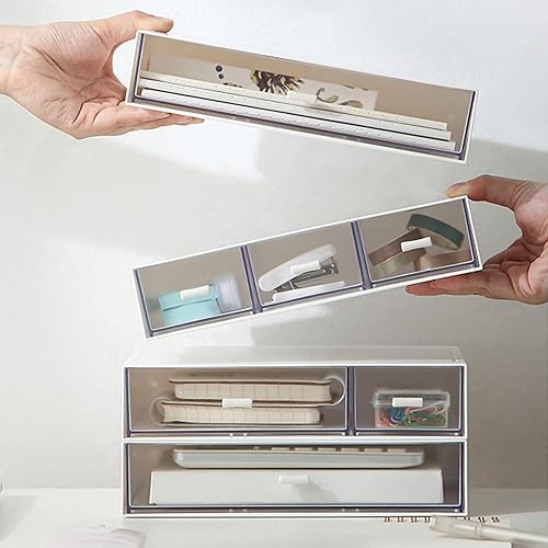 Miniatura 2 de Organizador de escritorio con cajones de almacenamiento apilable, plástico, blanco, ideal para oficina, escuela, hogar, 1 cajones (blanco)