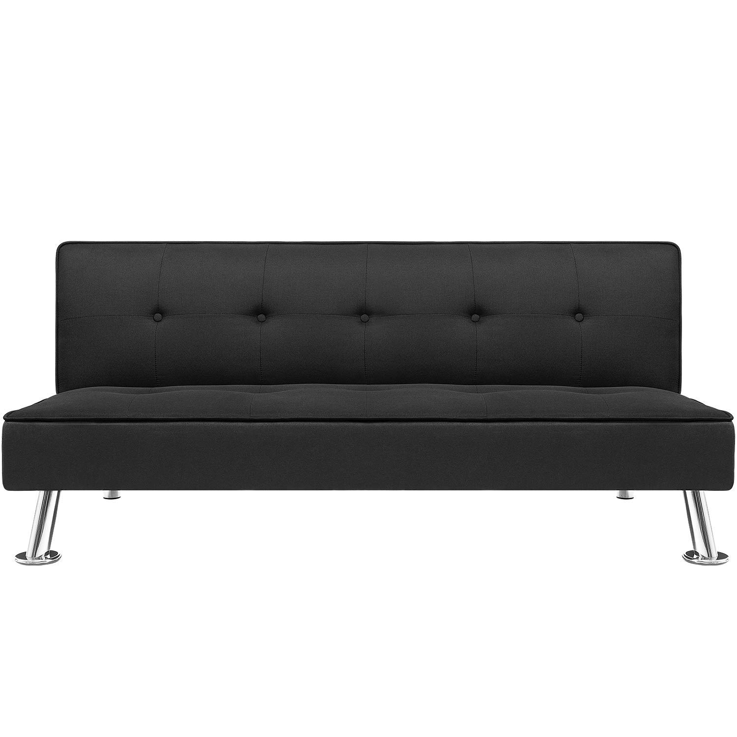 Pawnova Futon Bed, Modern Design Convertible Fabric Couch Sofa, 65 Inches, Black (PA-ASFSBBK)
