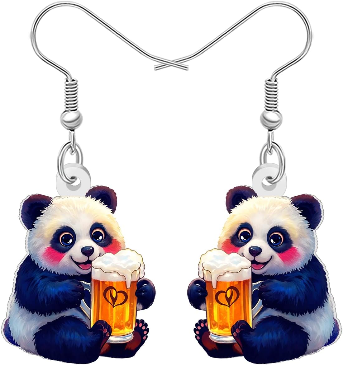 NEWEI Acrylic Funny Oktoberfest Beer Mug Dangle Earrings, Cute Decorations with Pretzel Gnome and Panda Design Beer Festival Jewelry Outfits Gifts for Women