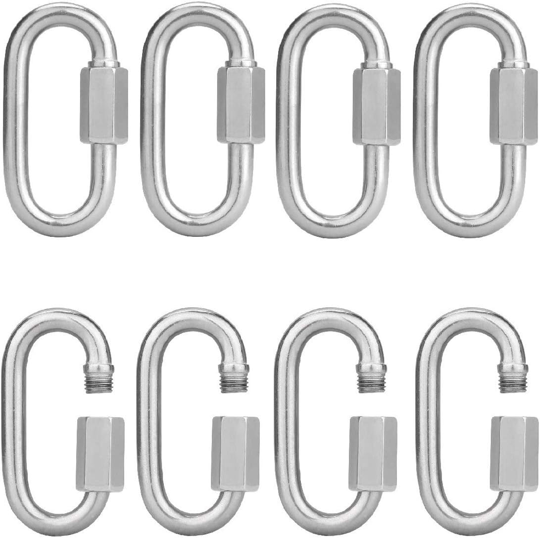 Uooker 8 Pack M4 D Shape Locking Carabiner Stainless Steel Quick Link Chain Connector Keychain Ring Buckle,110 KG