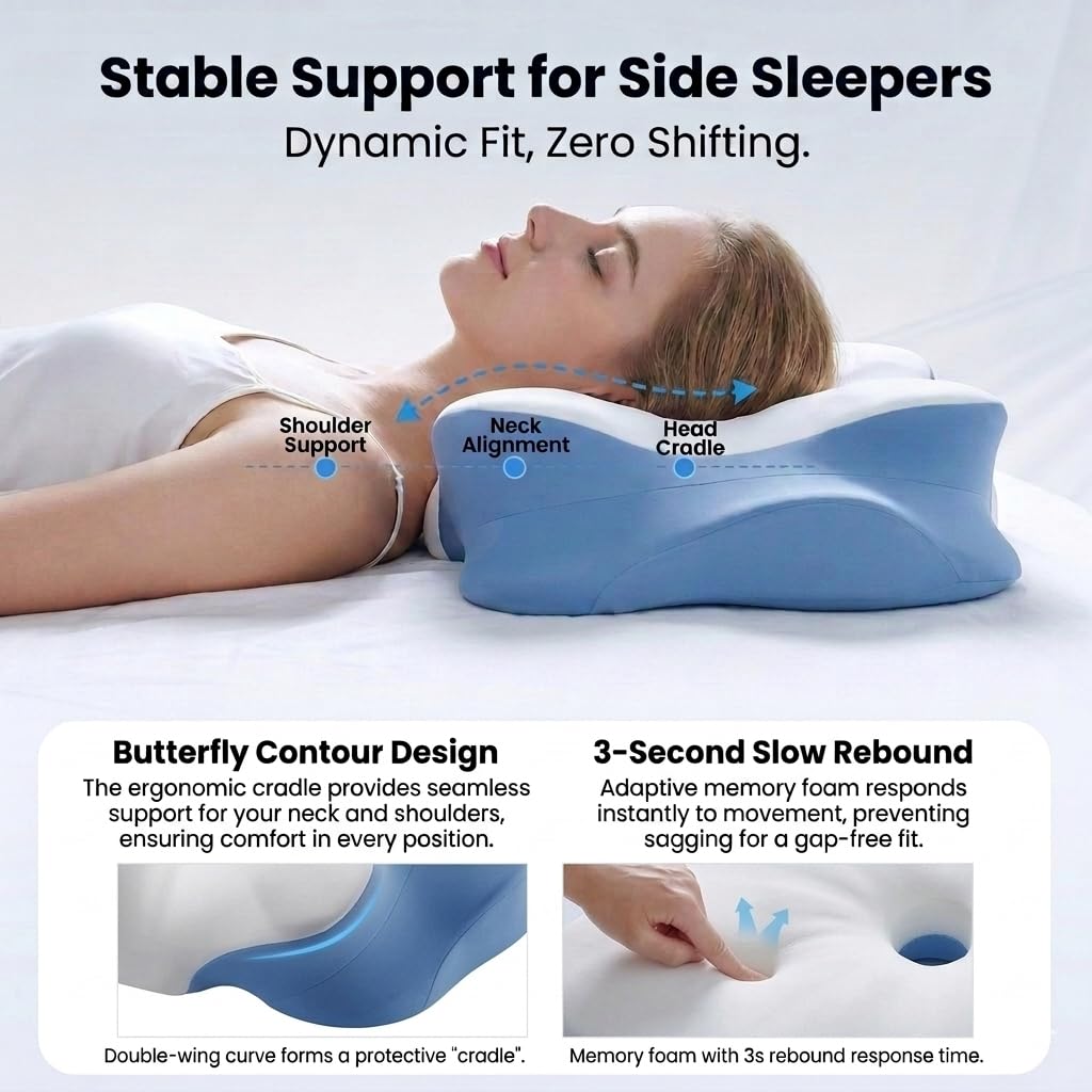 Ergonomic Cervical Neck Pillow: Memory Foam Support Pillows for Side Back Stomach Sleepers with Breathable Cooling Pillowcase and Dual-Height Zones - 5