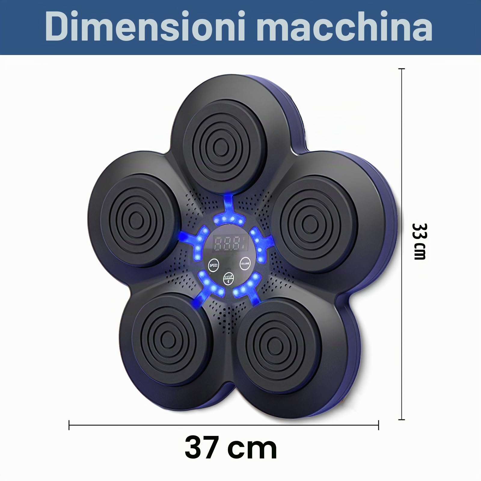 Macchina da Boxe Musicale, Dispositivo di Boxe Elettronica da Parete Domestico, Smart Bluetooth Pugile Elettronico, Regalo di Boxe per Bambini e Adulti (Nero+Luce Blu+Guanti Adulti)