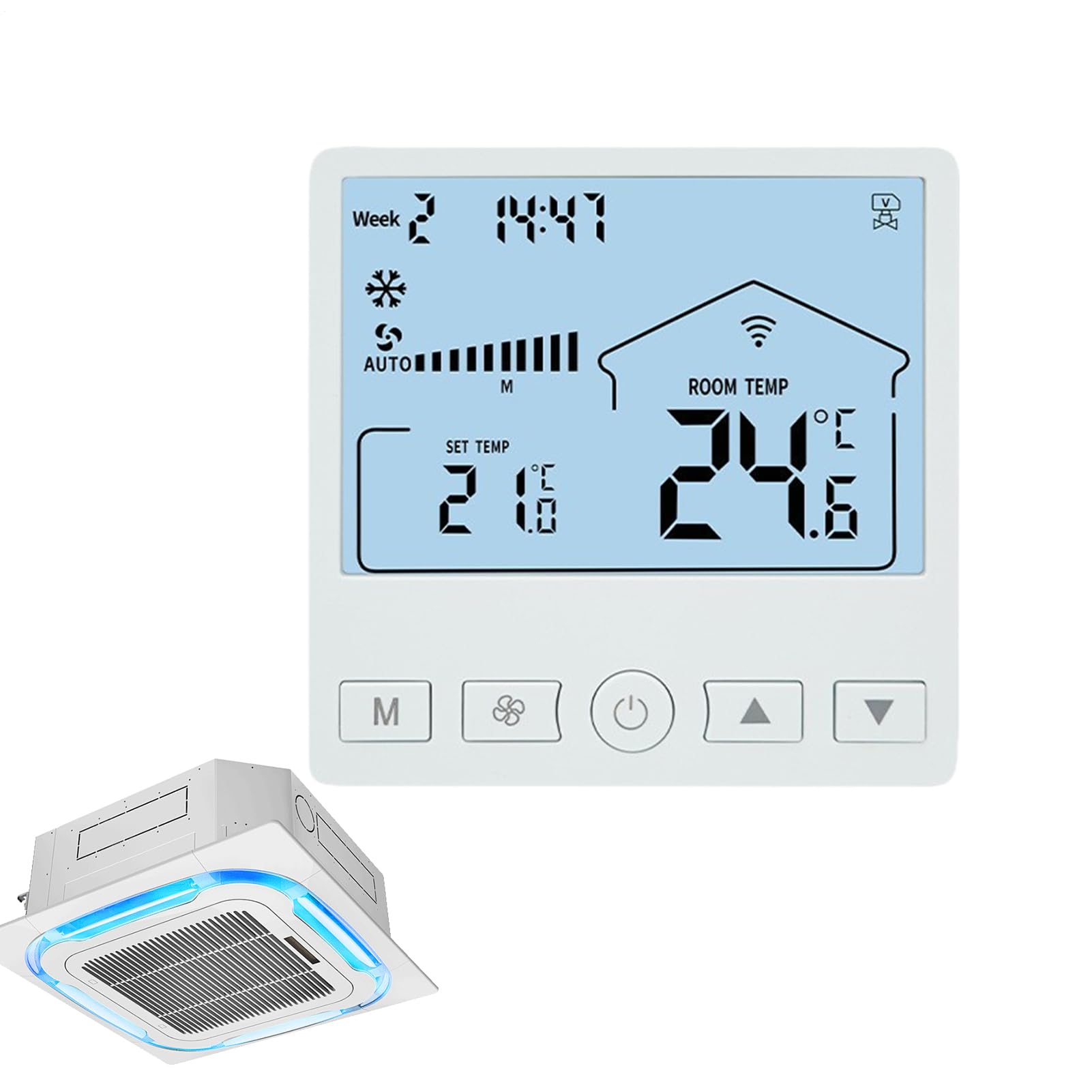 Termostato Inteligente para Hogar - Termostato para Aire Acondicionado del Hogar | Controlador de Temperatura con LCD 3 Velocidades Panel Energéticamente Eficiente para Cocina Dormitorio Sala Oficina