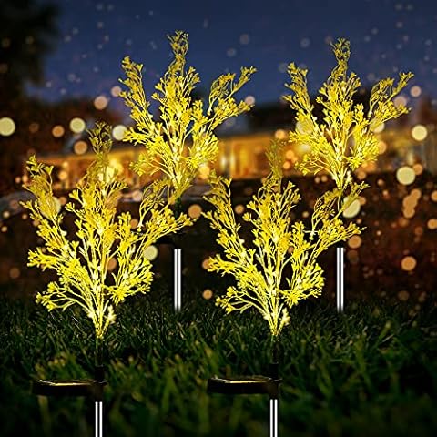 Neporal Garden Solar Lights Outdoor Waterproof IP65 4 Pack, Dusk to Dawn Golden Solar Flowers Solar Garden Lights Outdoor for Garden Decor Outdoor Decor, Solar Flower Lights Cover